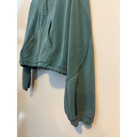 Lululemon Cropped Quarter Zip Sweatshirt Teal Corduroy Accents Pullover Women's - Picture 2 of 6